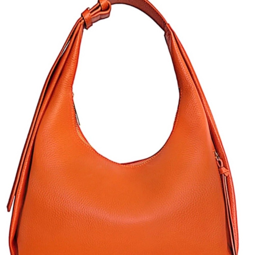 NEW TOTE LE MONDE Genuine Leather Orange Barcelona Handbag w/Dust Cover - Picture 2 of 5